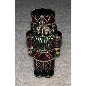 Monet Trinket Box Nutcracker Enamel Jeweled Soldier King  (2" Tall) - NICE